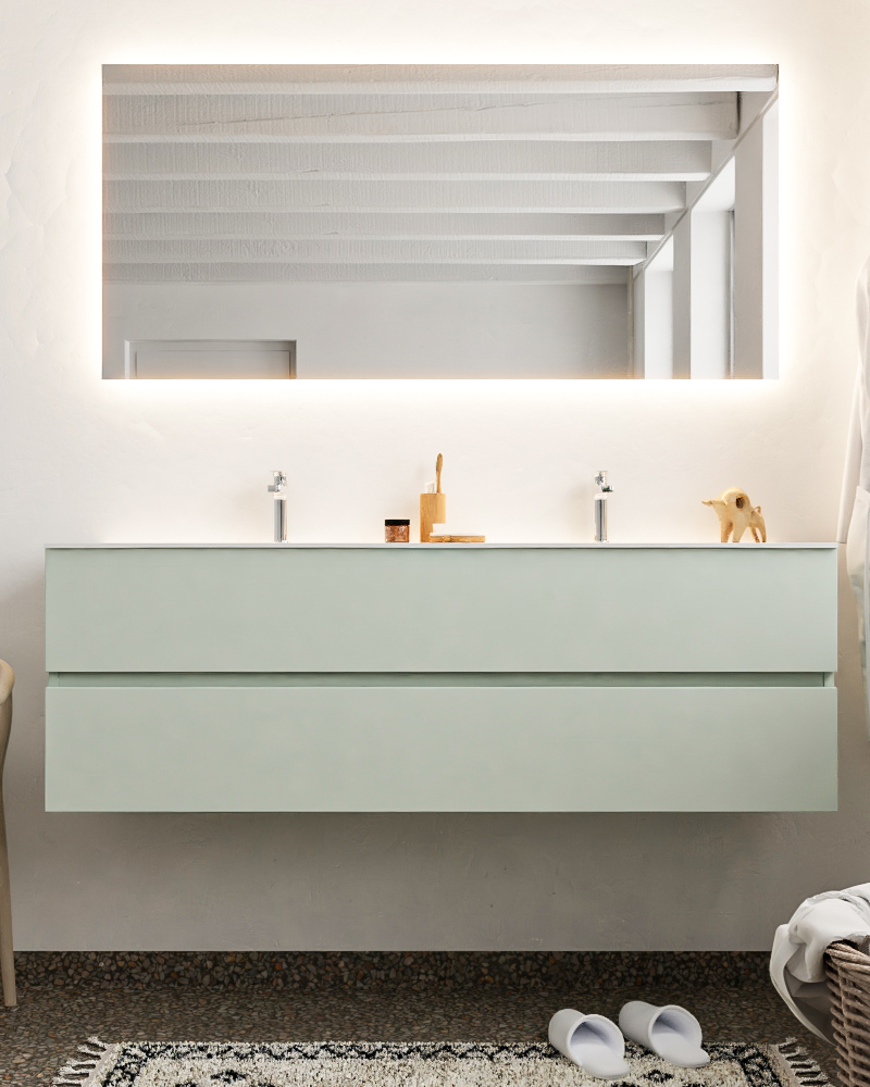 MONDIAZ VICA 150cm mueble de baño Greey 2 cajones lavabo MOON Doble 2 orificios con espejo LED. 3 MONDIAZ VICA 150cm mueble de baño Greey 2 cajones lavabo MOON Doble 2 orificios con espejo LED. - Imagen 3