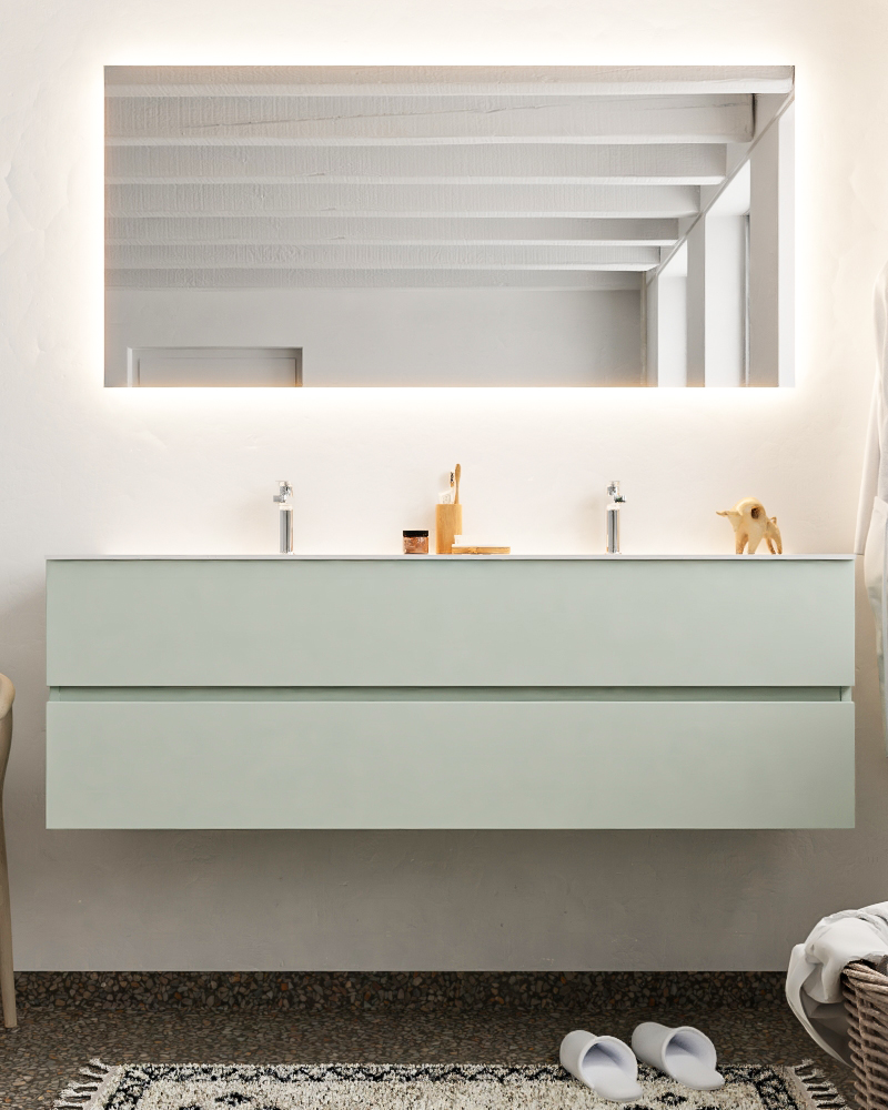 MONDIAZ VICA 150cm mueble de baño Greey 2 cajones lavabo CLOUD Doble 2 orificios con espejo LED. 3 MONDIAZ VICA 150cm mueble de baño Greey 2 cajones lavabo CLOUD Doble 2 orificios con espejo LED. - Imagen 3