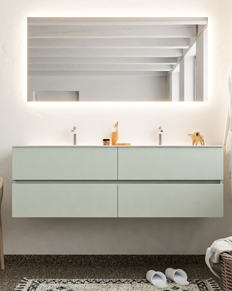 MONDIAZ VICA 150cm mueble de baño Greey 4 cajones lavabo MOON Doble 2 orificios. 3 MONDIAZ VICA 150cm mueble de baño Greey 4 cajones lavabo MOON Doble 2 orificios. - Imagen 3