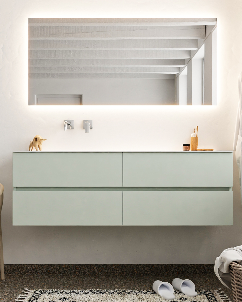 MONDIAZ VICA 150cm mueble de baño Greey 4 cajones lavabo CLOUD Izquierda sin orificio con espejo LED. 3 MONDIAZ VICA 150cm mueble de baño Greey 4 cajones lavabo CLOUD Izquierda sin orificio con espejo LED. - Imagen 3