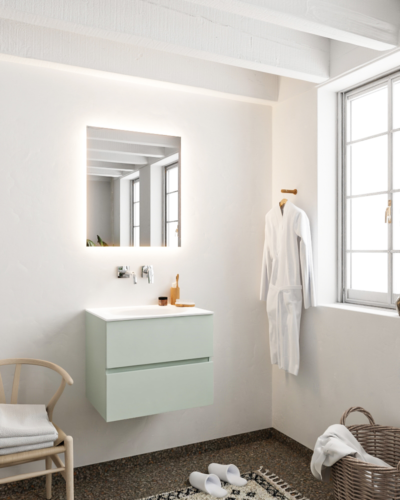 MONDIAZ VICA 60cm mueble de baño Greey 2 cajones lavabo MOON Centro sin orificio. 2 MONDIAZ VICA 60cm mueble de baño Greey 2 cajones lavabo MOON Centro sin orificio. - Imagen 2