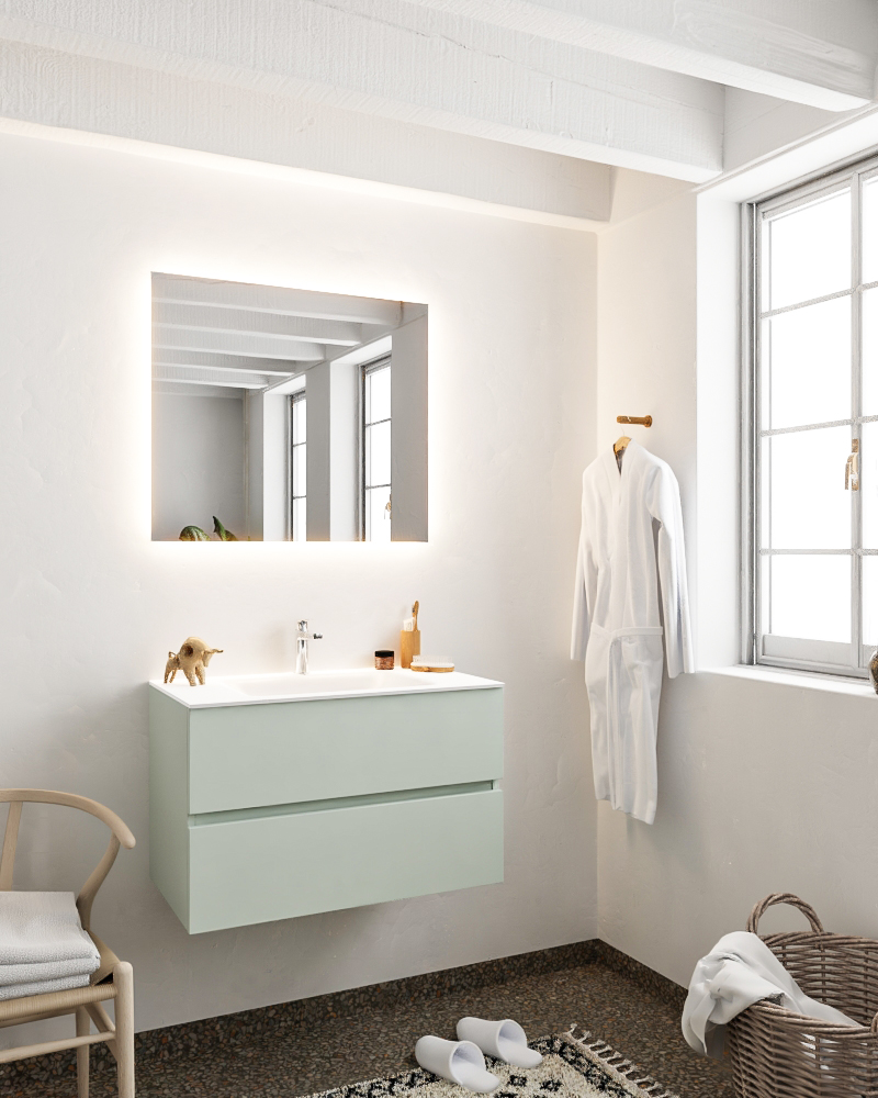MONDIAZ VICA 80cm mueble de baño Greey 2 cajones lavabo CLOUD Centro 1 orificio con espejo LED. 2 MONDIAZ VICA 80cm mueble de baño Greey 2 cajones lavabo CLOUD Centro 1 orificio con espejo LED. - Imagen 2