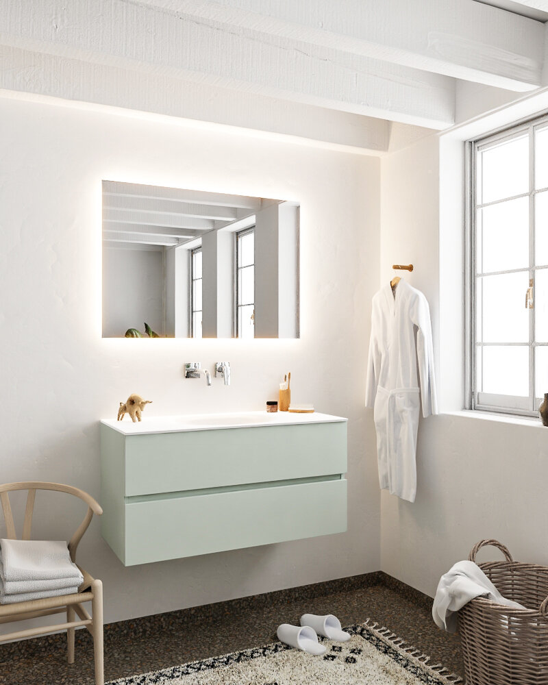 MONDIAZ VICA 100cm mueble de baño Greey 2 cajones lavabo MOON Centro sin orificio. 2 MONDIAZ VICA 100cm mueble de baño Greey 2 cajones lavabo MOON Centro sin orificio. - Imagen 2