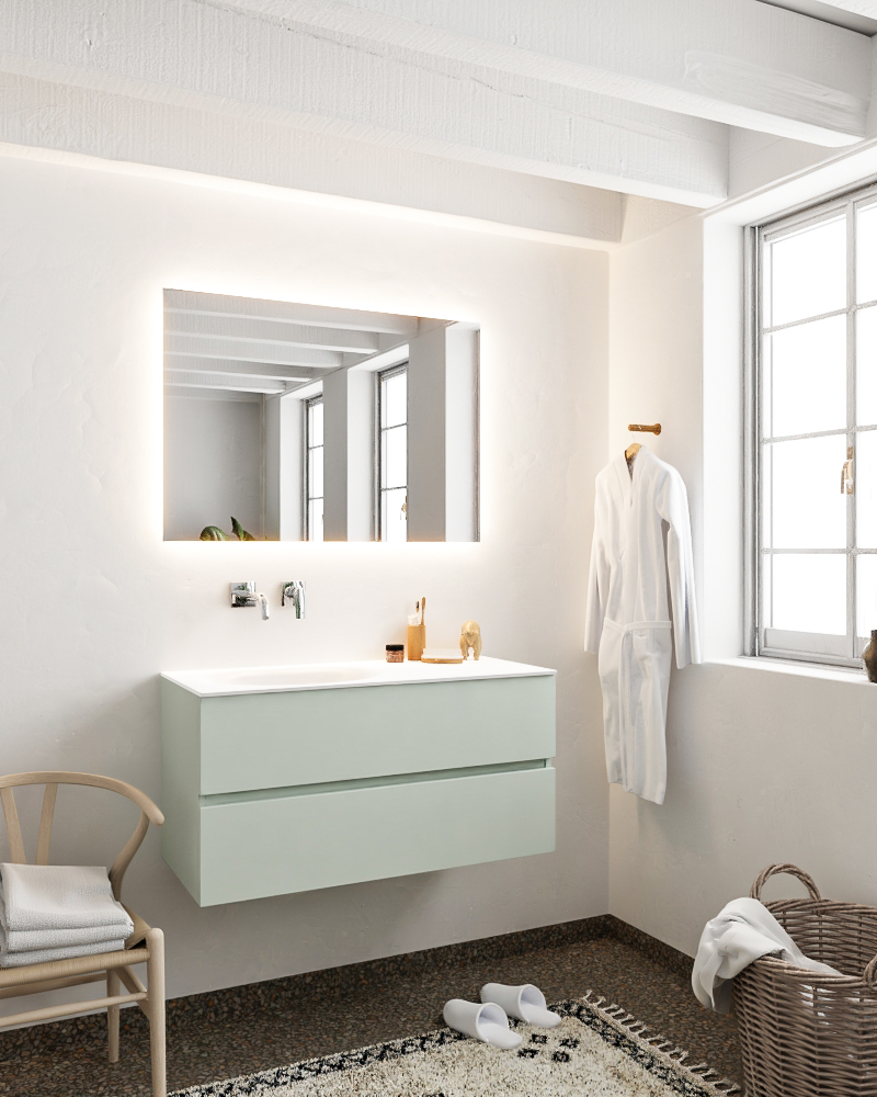 MONDIAZ VICA 100cm mueble de baño Greey 2 cajones lavabo MOON Izquierda sin orificio. 2 MONDIAZ VICA 100cm mueble de baño Greey 2 cajones lavabo MOON Izquierda sin orificio. - Imagen 2