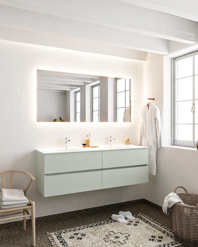 MONDIAZ VICA 150cm mueble de baño Greey 4 cajones lavabo MOON Doble 2 orificios. 2 MONDIAZ VICA 150cm mueble de baño Greey 4 cajones lavabo MOON Doble 2 orificios. - Imagen 2
