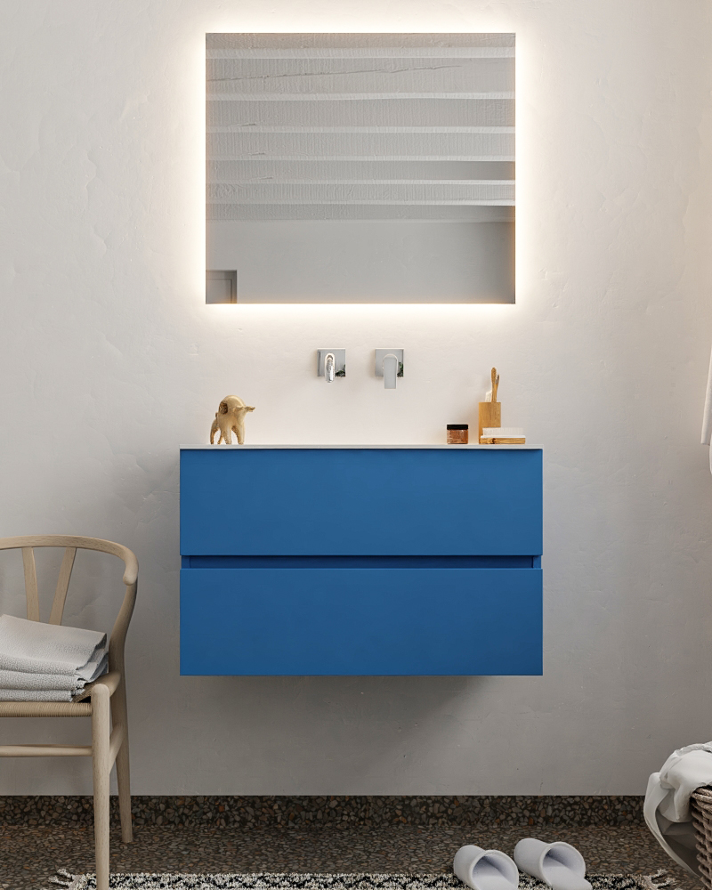 MONDIAZ VICA 80cm mueble de baño Jeans 2 cajones lavabo MOON Centro sin orificio con espejo LED. 3 MONDIAZ VICA 80cm mueble de baño Jeans 2 cajones lavabo MOON Centro sin orificio con espejo LED. - Imagen 3