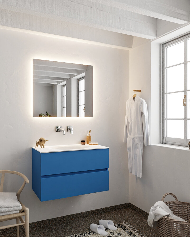 MONDIAZ VICA 80cm mueble de baño Jeans 2 cajones lavabo MOON Centro sin orificio con espejo LED. 2 MONDIAZ VICA 80cm mueble de baño Jeans 2 cajones lavabo MOON Centro sin orificio con espejo LED. - Imagen 2
