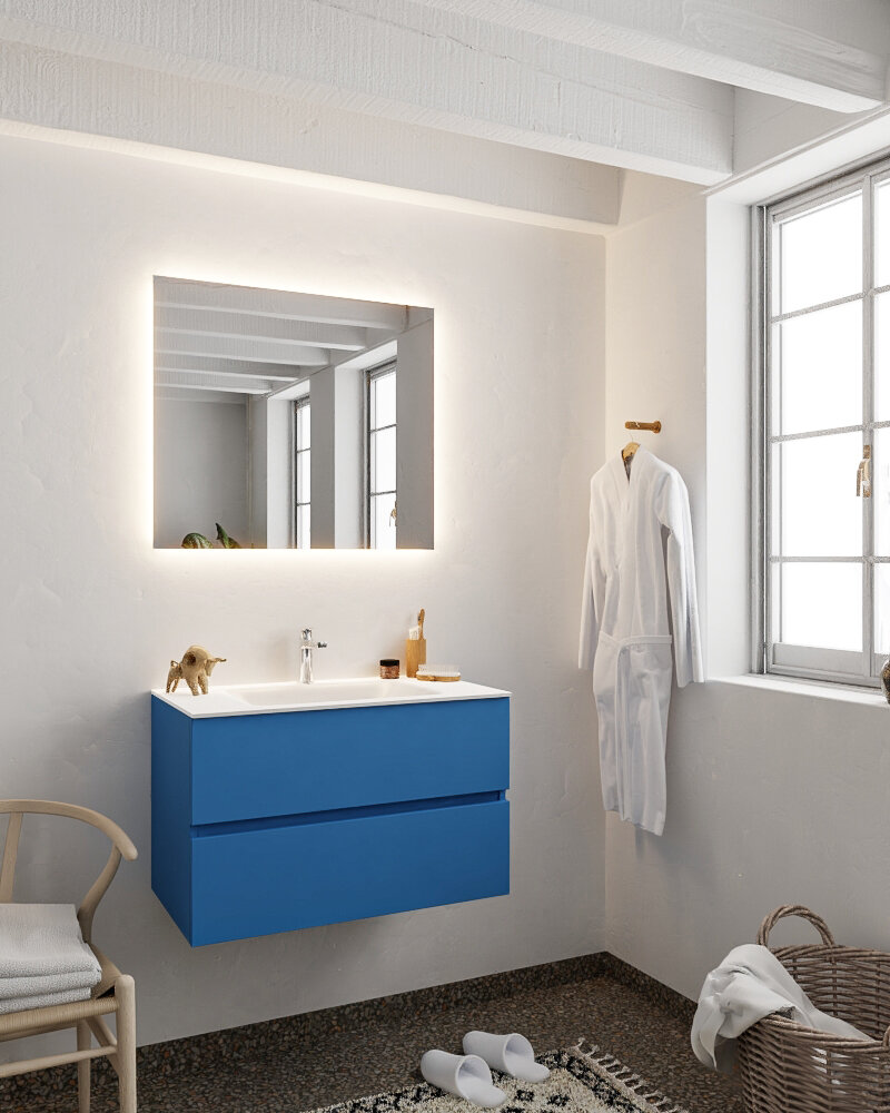 MONDIAZ VICA 80cm mueble de baño Jeans 2 cajones lavabo CLOUD Centro 1 orificio con espejo LED. 2 MONDIAZ VICA 80cm mueble de baño Jeans 2 cajones lavabo CLOUD Centro 1 orificio con espejo LED. - Imagen 2