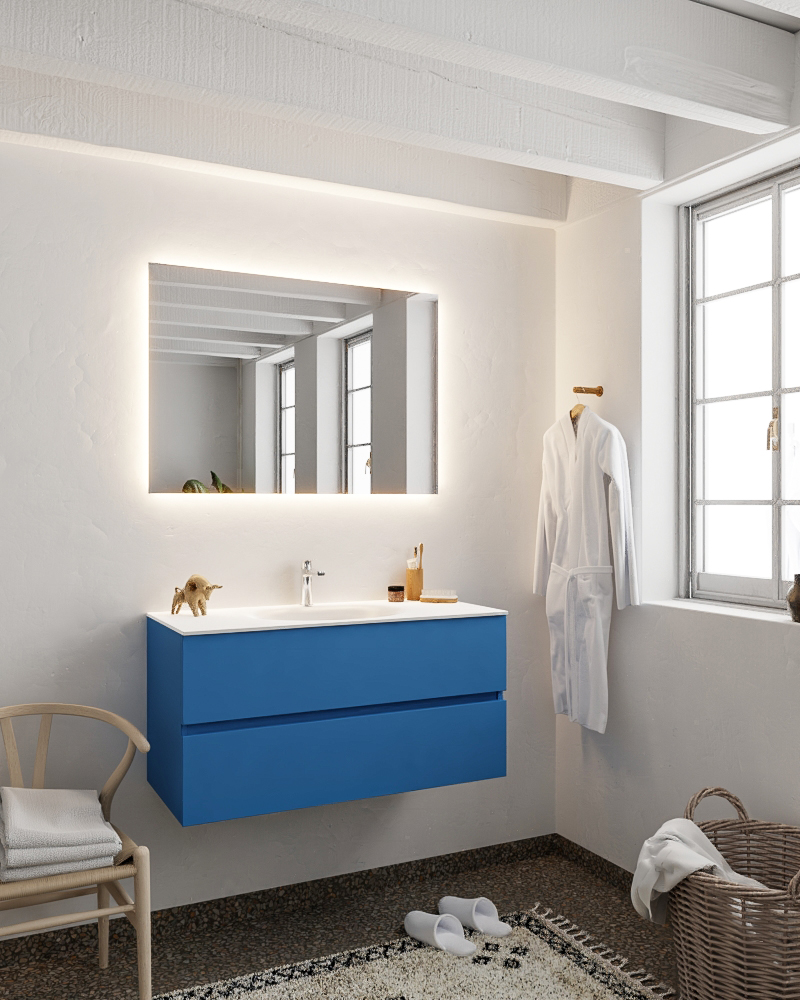 MONDIAZ VICA 100cm mueble de baño Jeans 2 cajones lavabo MOON Centro 1 orificio. 2 MONDIAZ VICA 100cm mueble de baño Jeans 2 cajones lavabo MOON Centro 1 orificio. - Imagen 2