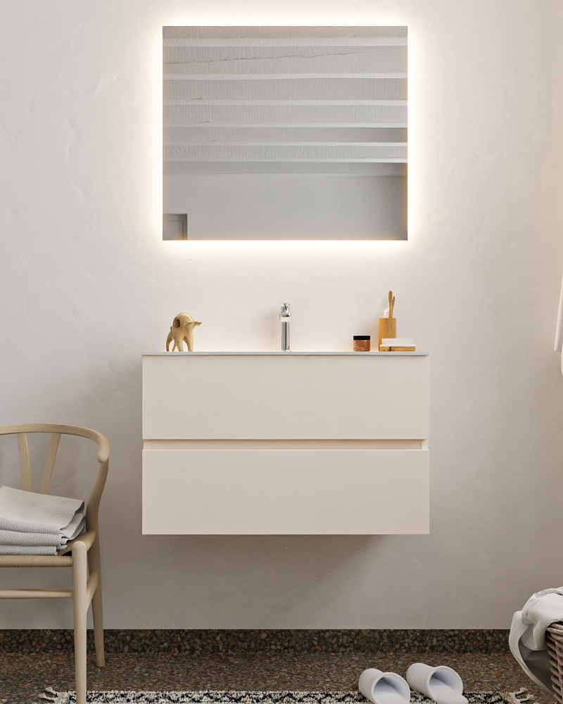 MONDIAZ VICA 80cm mueble de baño Linen 2 cajones lavabo MOON Centro 1 orificio con espejo LED. 3 MONDIAZ VICA 80cm mueble de baño Linen 2 cajones lavabo MOON Centro 1 orificio con espejo LED. - Imagen 3