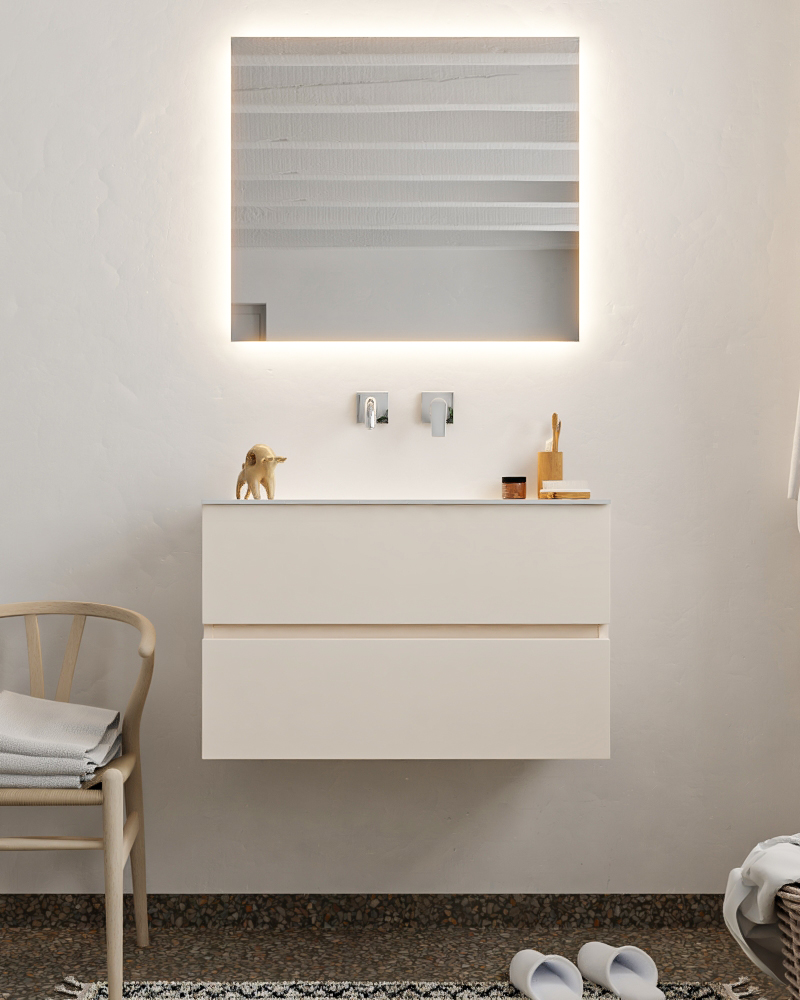 MONDIAZ VICA 80cm mueble de baño Linen 2 cajones lavabo CLOUD Centro sin orificio con espejo LED. 3 MONDIAZ VICA 80cm mueble de baño Linen 2 cajones lavabo CLOUD Centro sin orificio con espejo LED. - Imagen 3