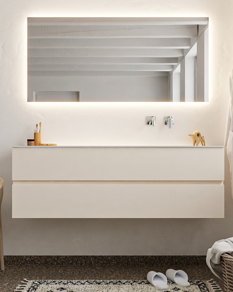 MONDIAZ VICA 150cm mueble de baño Linen 2 cajones lavabo MOON Derecho sin orificio con espejo LED. 3 MONDIAZ VICA 150cm mueble de baño Linen 2 cajones lavabo MOON Derecho sin orificio con espejo LED. - Imagen 3