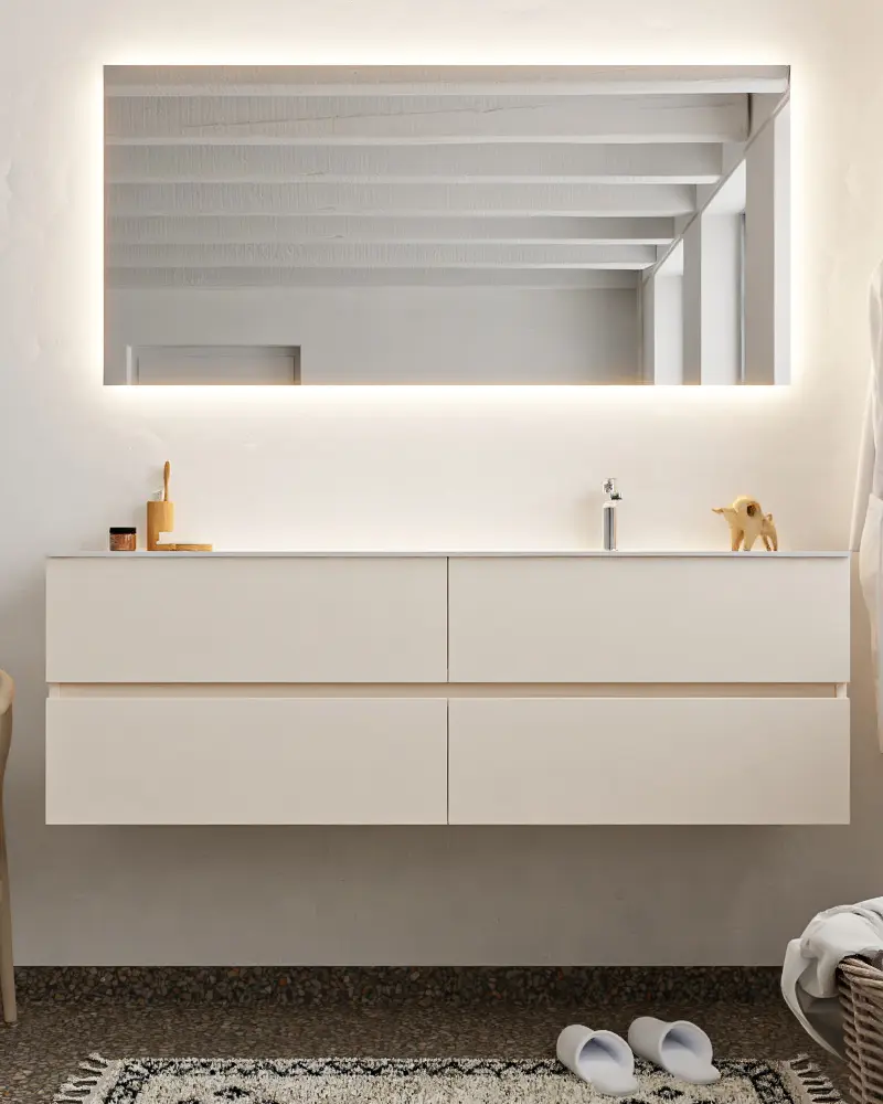 MONDIAZ VICA 150cm mueble de baño Linen 4 cajones lavabo MOON Derecho 1 orificio con espejo LED. 3 MONDIAZ VICA 150cm mueble de baño Linen 4 cajones lavabo MOON Derecho 1 orificio con espejo LED. - Imagen 3