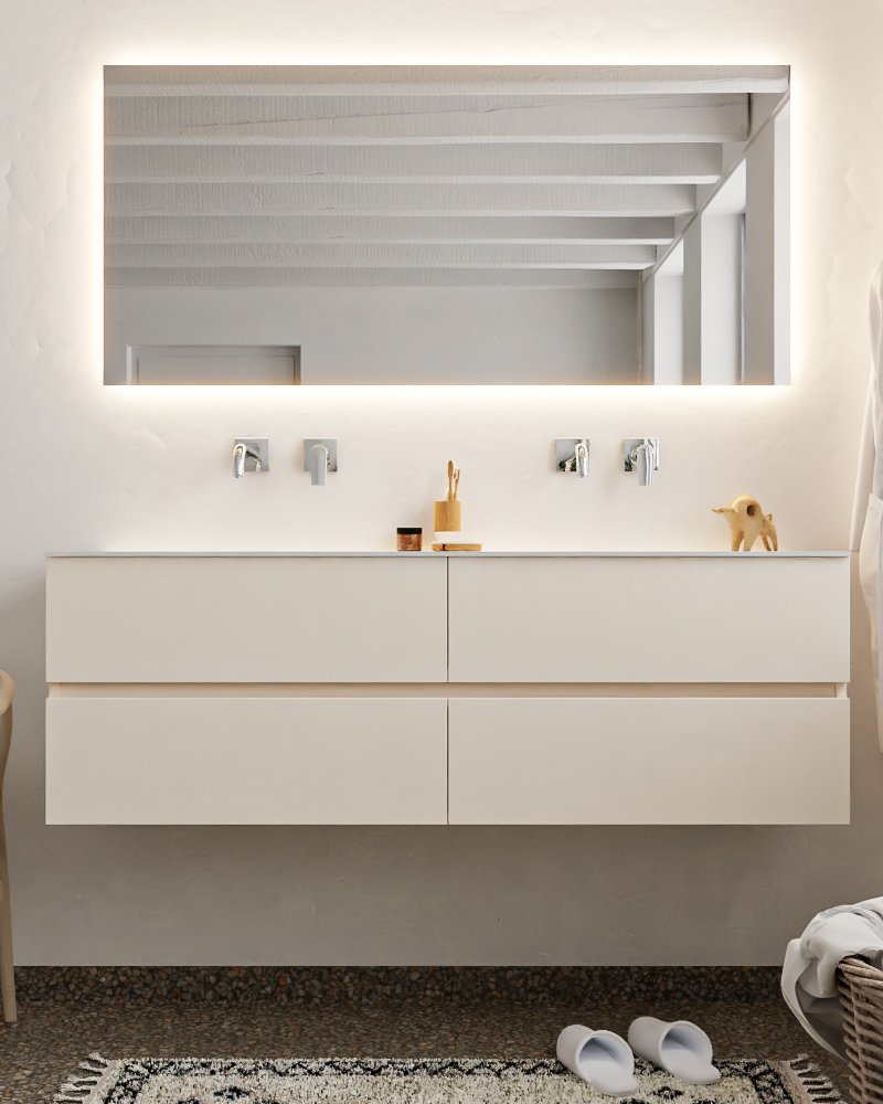 MONDIAZ VICA 150cm mueble de baño Linen 4 cajones lavabo CLOUD Doble sin orificio. 3 MONDIAZ VICA 150cm mueble de baño Linen 4 cajones lavabo CLOUD Doble sin orificio. - Imagen 3