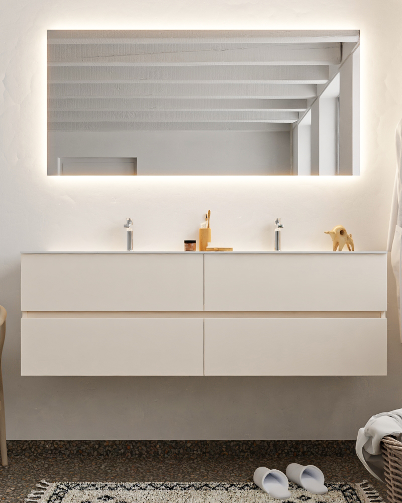 MONDIAZ VICA 150cm mueble de baño Linen 4 cajones lavabo CLOUD Doble 2 orificios con espejo LED. 3 MONDIAZ VICA 150cm mueble de baño Linen 4 cajones lavabo CLOUD Doble 2 orificios con espejo LED. - Imagen 3