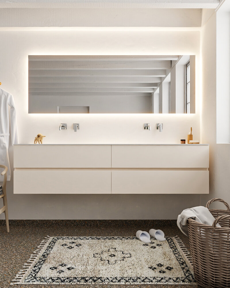 MONDIAZ VICA 200cm mueble de baño Linen 4 cajones lavabo CLOUD Doble sin orificio con espejo LED. 3 MONDIAZ VICA 200cm mueble de baño Linen 4 cajones lavabo CLOUD Doble sin orificio con espejo LED. - Imagen 3