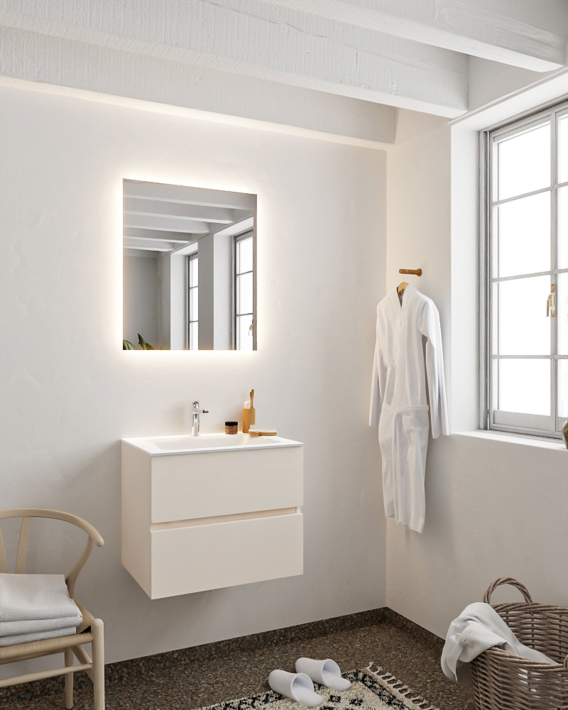 MONDIAZ VICA 60cm mueble de baño Linen 2 cajones lavabo CLOUD Centro 1 orificio con espejo LED. 2 MONDIAZ VICA 60cm mueble de baño Linen 2 cajones lavabo CLOUD Centro 1 orificio con espejo LED. - Imagen 2
