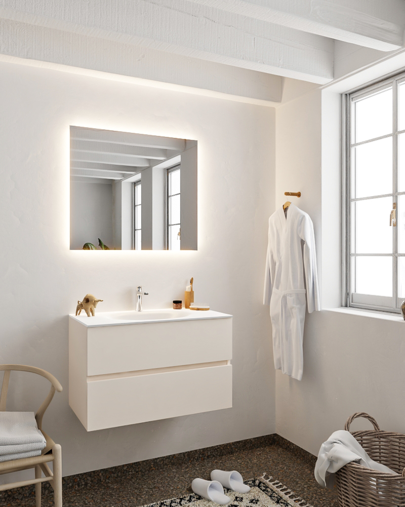 MONDIAZ VICA 80cm mueble de baño Linen 2 cajones lavabo MOON Centro 1 orificio con espejo LED. 2 MONDIAZ VICA 80cm mueble de baño Linen 2 cajones lavabo MOON Centro 1 orificio con espejo LED. - Imagen 2
