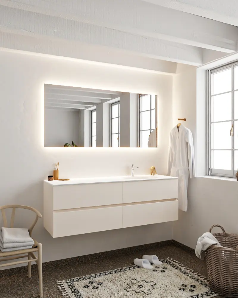 MONDIAZ VICA 150cm mueble de baño Linen 4 cajones lavabo MOON Derecho 1 orificio con espejo LED. 2 MONDIAZ VICA 150cm mueble de baño Linen 4 cajones lavabo MOON Derecho 1 orificio con espejo LED. - Imagen 2