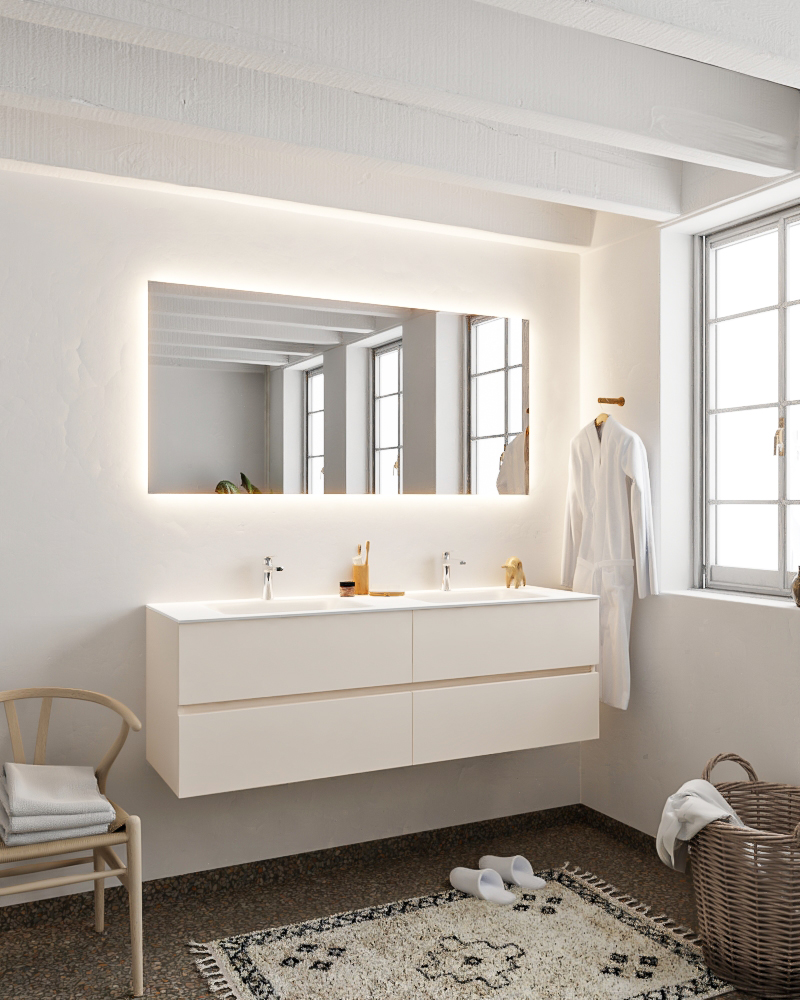 MONDIAZ VICA 150cm mueble de baño Linen 4 cajones lavabo CLOUD Doble 2 orificios con espejo LED. 2 MONDIAZ VICA 150cm mueble de baño Linen 4 cajones lavabo CLOUD Doble 2 orificios con espejo LED. - Imagen 2