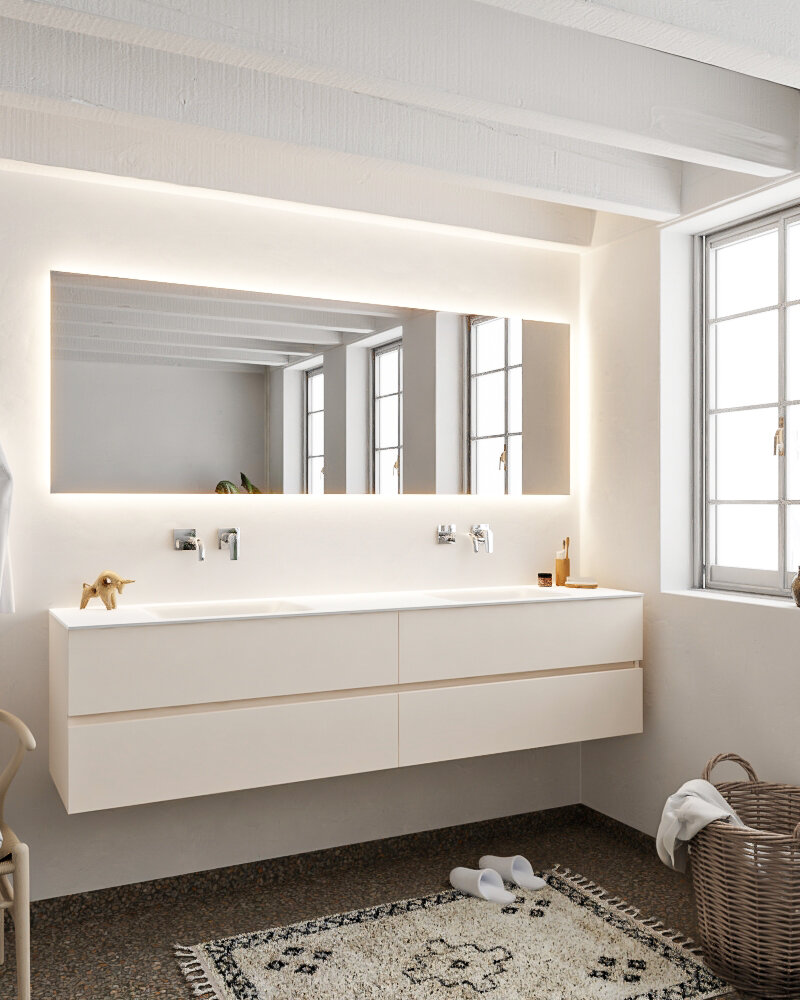 MONDIAZ VICA 200cm mueble de baño Linen 4 cajones lavabo CLOUD Doble sin orificio con espejo LED. 2 MONDIAZ VICA 200cm mueble de baño Linen 4 cajones lavabo CLOUD Doble sin orificio con espejo LED. - Imagen 2