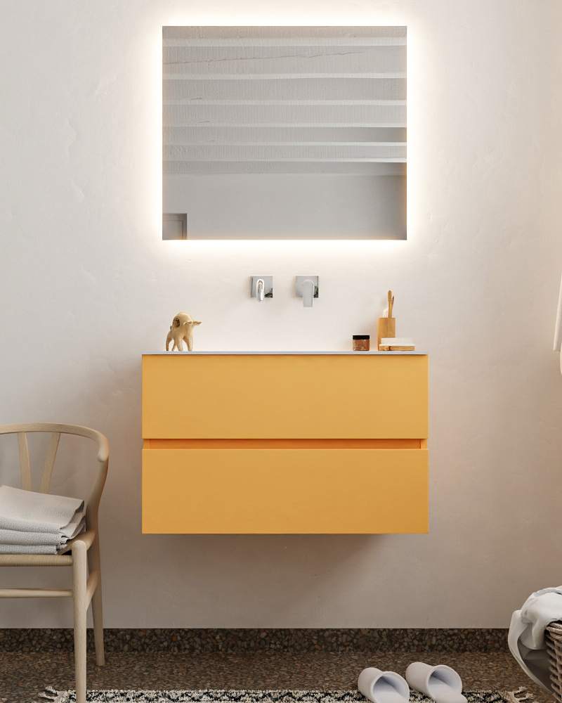 MONDIAZ VICA 80cm mueble de baño Ocher 2 cajones lavabo CLOUD Centro sin orificio con espejo LED. 3 MONDIAZ VICA 80cm mueble de baño Ocher 2 cajones lavabo CLOUD Centro sin orificio con espejo LED. - Imagen 3