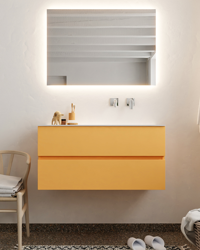 MONDIAZ VICA 100cm mueble de baño Ocher 2 cajones lavabo CLOUD Derecho sin orificio. 3 MONDIAZ VICA 100cm mueble de baño Ocher 2 cajones lavabo CLOUD Derecho sin orificio. - Imagen 3