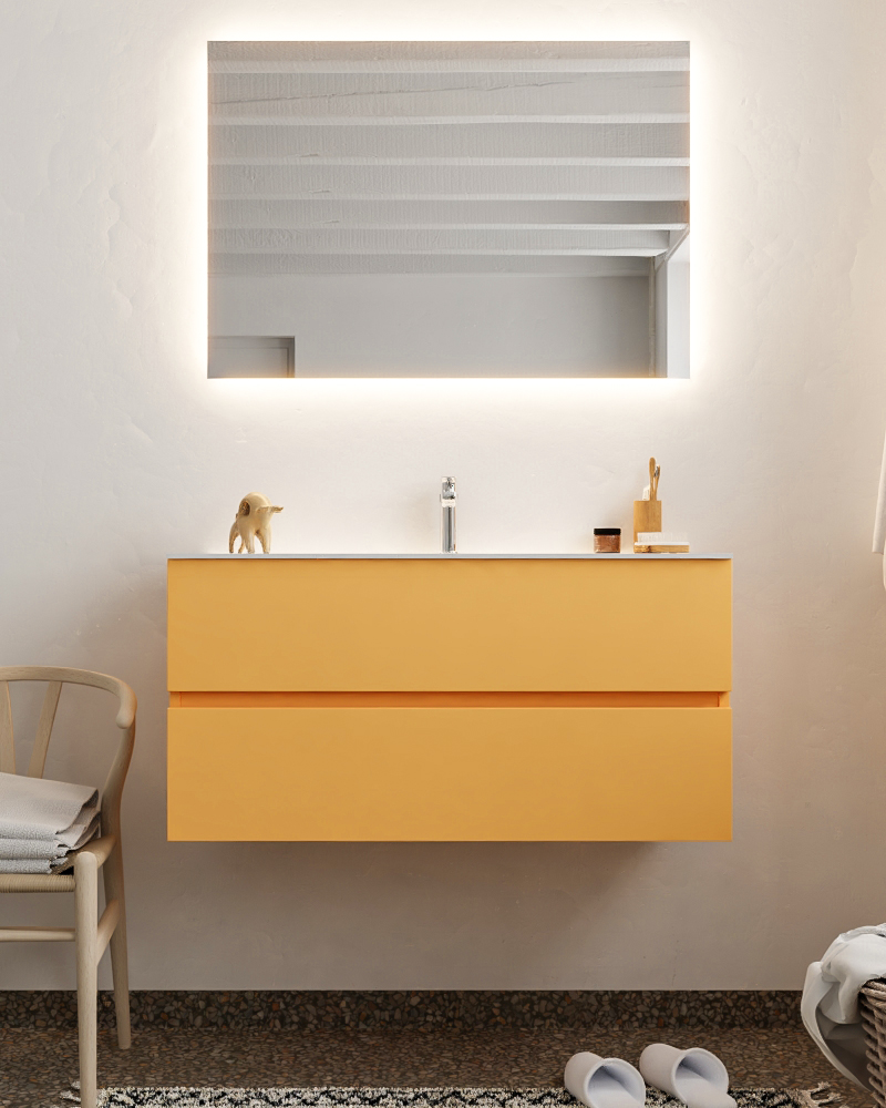MONDIAZ VICA 100cm mueble de baño Ocher 2 cajones lavabo CLOUD Centro 1 orificio. 3 MONDIAZ VICA 100cm mueble de baño Ocher 2 cajones lavabo CLOUD Centro 1 orificio. - Imagen 3