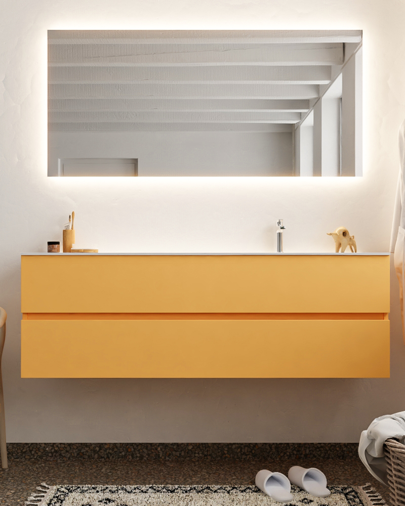 MONDIAZ VICA 150cm mueble de baño Ocher 2 cajones lavabo MOON Derecho 1 orificio. 3 MONDIAZ VICA 150cm mueble de baño Ocher 2 cajones lavabo MOON Derecho 1 orificio. - Imagen 3