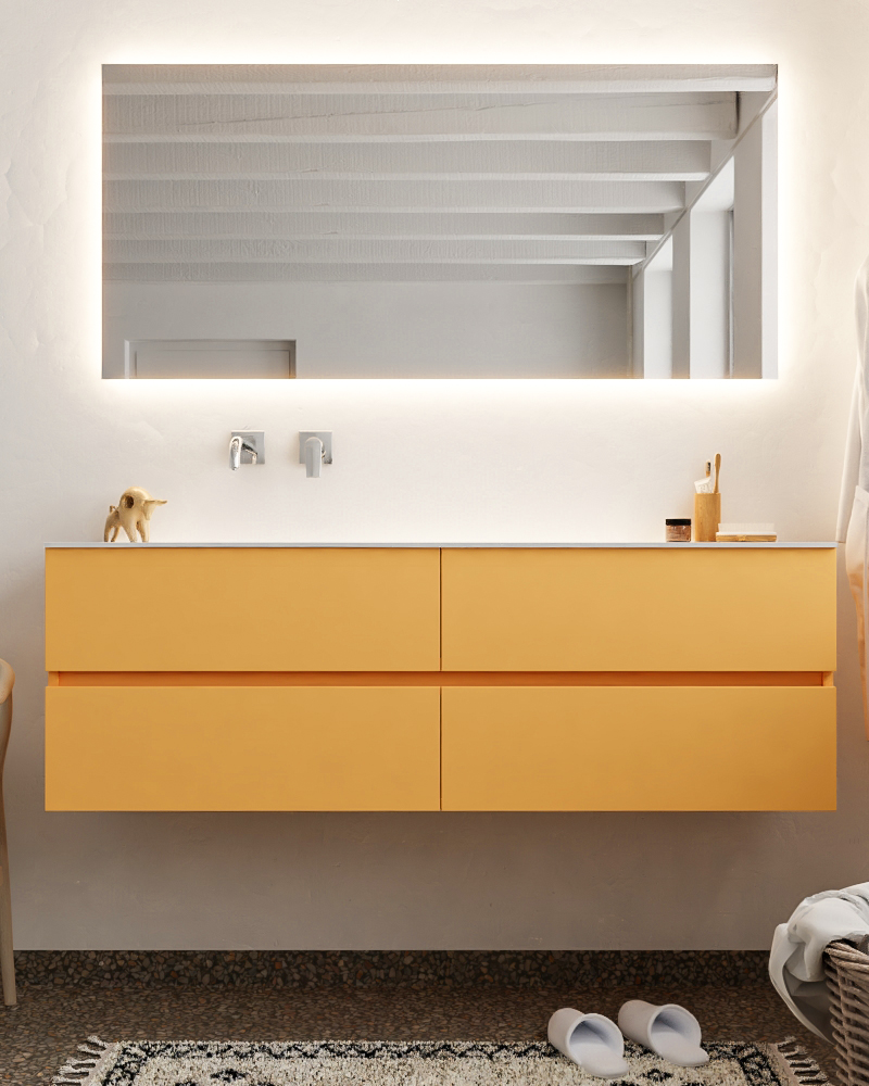 MONDIAZ VICA 150cm mueble de baño Ocher 4 cajones lavabo MOON Izquierda sin orificio con espejo LED. 3 MONDIAZ VICA 150cm mueble de baño Ocher 4 cajones lavabo MOON Izquierda sin orificio con espejo LED. - Imagen 3