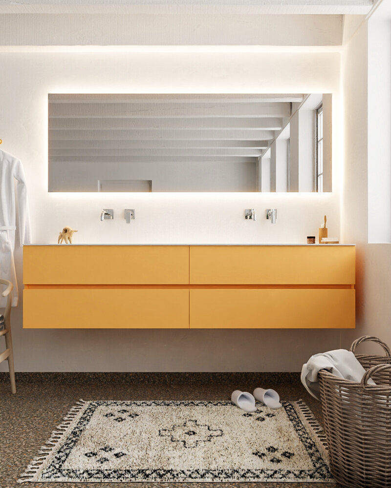 MONDIAZ VICA 200cm mueble de baño Ocher 4 cajones lavabo CLOUD Doble sin orificio. 3 MONDIAZ VICA 200cm mueble de baño Ocher 4 cajones lavabo CLOUD Doble sin orificio. - Imagen 3