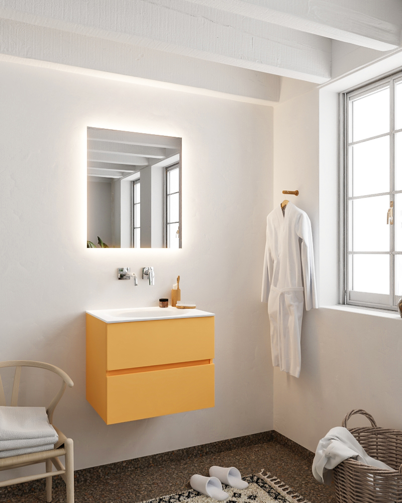 MONDIAZ VICA 60cm mueble de baño Ocher 2 cajones lavabo MOON Centro sin orificio. 2 MONDIAZ VICA 60cm mueble de baño Ocher 2 cajones lavabo MOON Centro sin orificio. - Imagen 2
