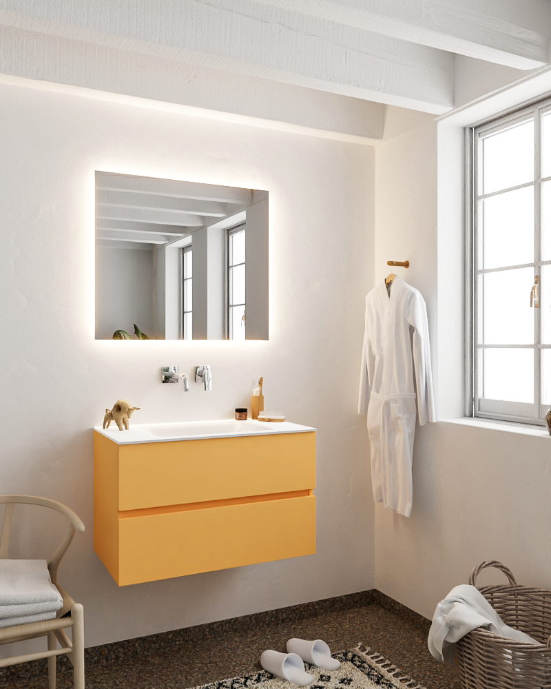 MONDIAZ VICA 80cm mueble de baño Ocher 2 cajones lavabo CLOUD Centro sin orificio con espejo LED. 2 MONDIAZ VICA 80cm mueble de baño Ocher 2 cajones lavabo CLOUD Centro sin orificio con espejo LED. - Imagen 2