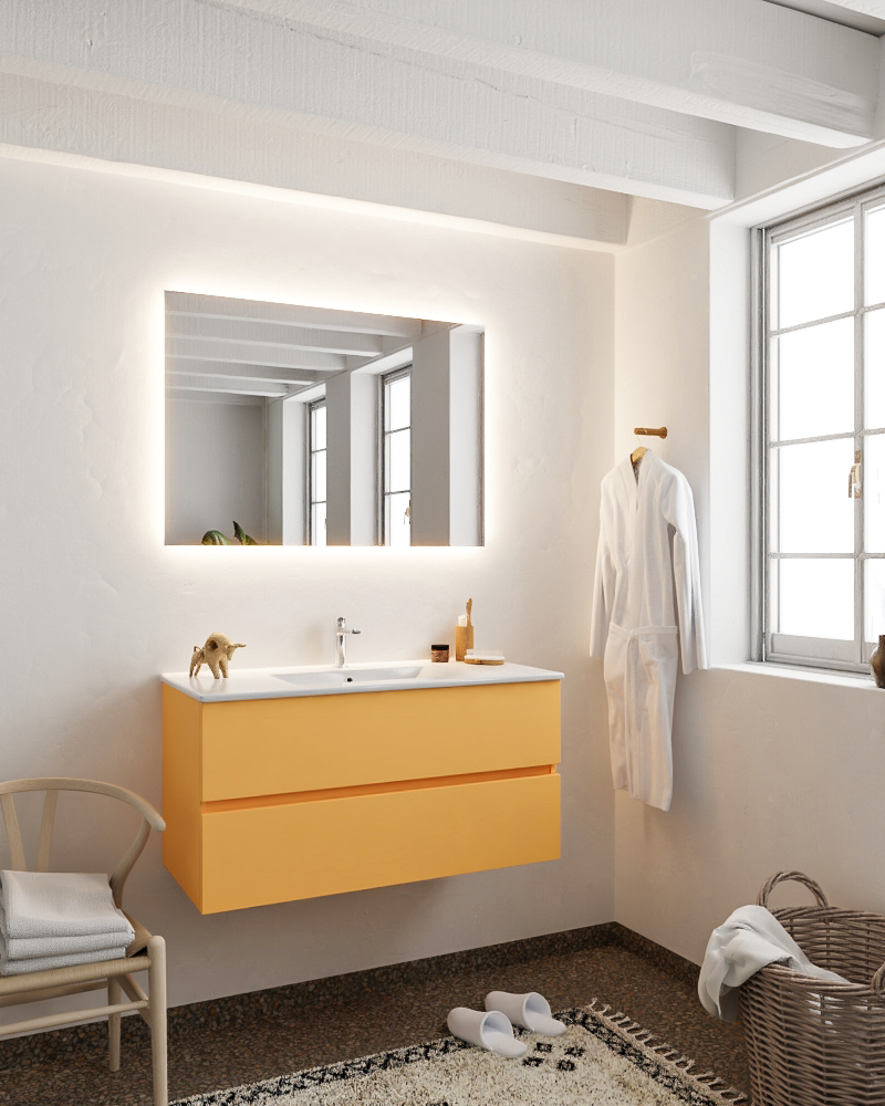 MONDIAZ VICA 100cm mueble de baño Ocher 2 cajones lavabo DENIA Centro 1 orificio. 2 MONDIAZ VICA 100cm mueble de baño Ocher 2 cajones lavabo DENIA Centro 1 orificio. - Imagen 2