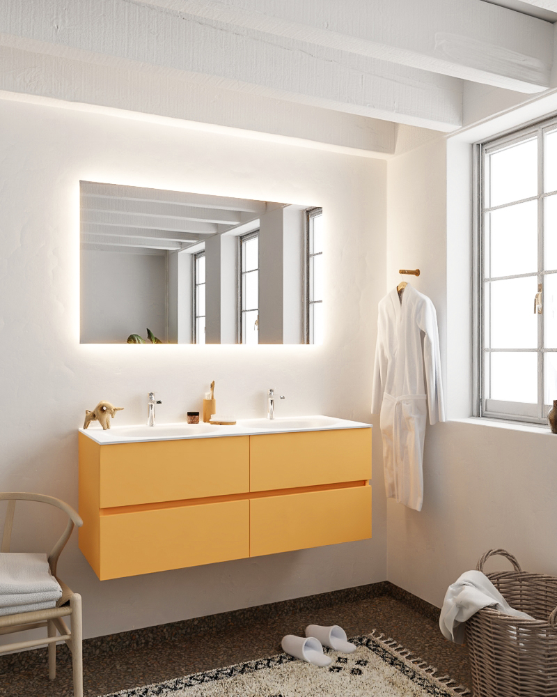 MONDIAZ VICA 120cm mueble de baño Ocher 4 cajones lavabo MOON Doble 2 orificios. 2 MONDIAZ VICA 120cm mueble de baño Ocher 4 cajones lavabo MOON Doble 2 orificios. - Imagen 2