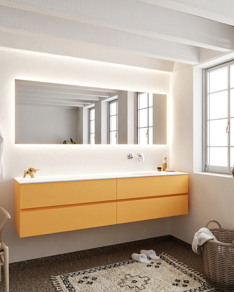 MONDIAZ VICA 200cm mueble de baño Ocher 4 cajones lavabo MOON Derecho sin orificio con espejo LED. 2 MONDIAZ VICA 200cm mueble de baño Ocher 4 cajones lavabo MOON Derecho sin orificio con espejo LED. - Imagen 2