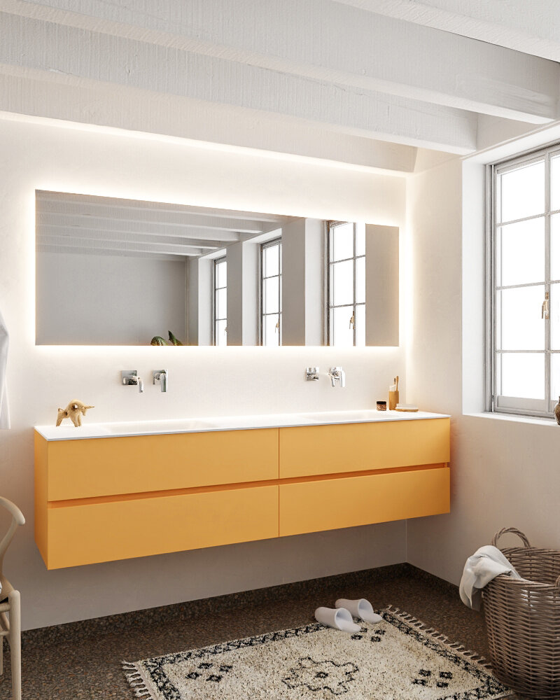 MONDIAZ VICA 200cm mueble de baño Ocher 4 cajones lavabo CLOUD Doble sin orificio. 2 MONDIAZ VICA 200cm mueble de baño Ocher 4 cajones lavabo CLOUD Doble sin orificio. - Imagen 2