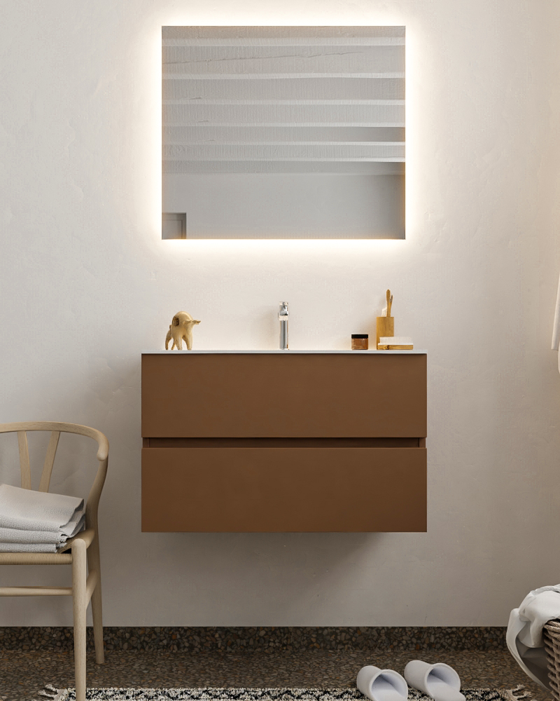 MONDIAZ VICA 80cm mueble de baño Rust 2 cajones lavabo MOON Centro 1 orificio con espejo LED. 3 MONDIAZ VICA 80cm mueble de baño Rust 2 cajones lavabo MOON Centro 1 orificio con espejo LED. - Imagen 3