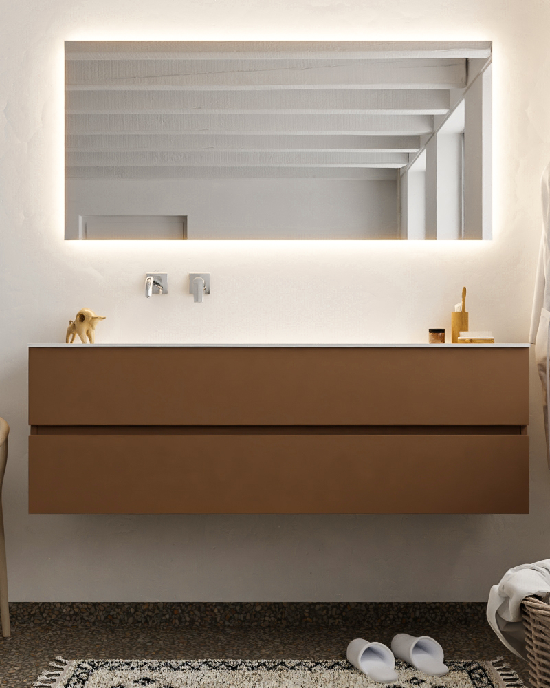 MONDIAZ VICA 150cm mueble de baño Rust 2 cajones lavabo MOON Izquierda sin orificio con espejo LED. 3 MONDIAZ VICA 150cm mueble de baño Rust 2 cajones lavabo MOON Izquierda sin orificio con espejo LED. - Imagen 3