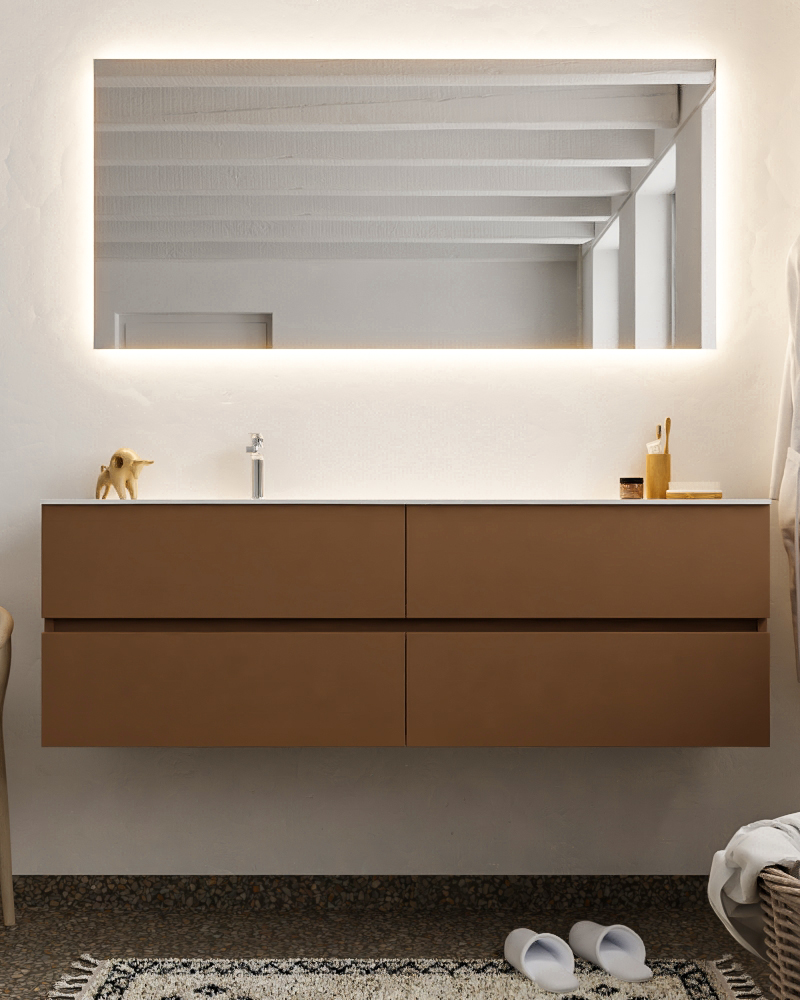 MONDIAZ VICA 150cm mueble de baño Rust 4 cajones lavabo MOON Izquierda 1 orificio con espejo LED. 3 MONDIAZ VICA 150cm mueble de baño Rust 4 cajones lavabo MOON Izquierda 1 orificio con espejo LED. - Imagen 3