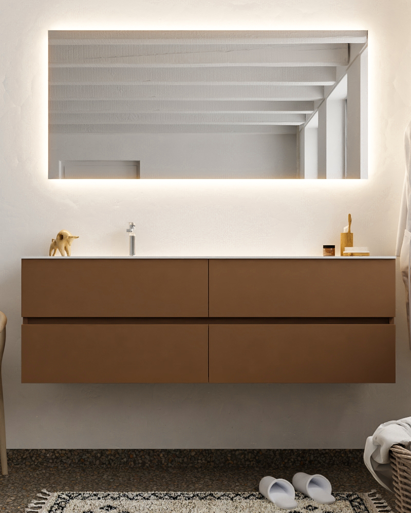 MONDIAZ VICA 150cm mueble de baño Rust 4 cajones lavabo CLOUD Izquierda 1 orificio con espejo LED. 3 MONDIAZ VICA 150cm mueble de baño Rust 4 cajones lavabo CLOUD Izquierda 1 orificio con espejo LED. - Imagen 3