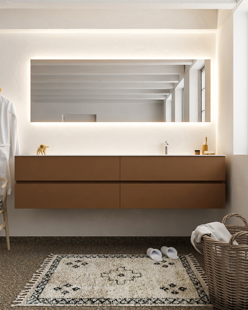 MONDIAZ VICA 200cm mueble de baño Rust 4 cajones lavabo MOON Derecho 1 orificio con espejo LED. 3 MONDIAZ VICA 200cm mueble de baño Rust 4 cajones lavabo MOON Derecho 1 orificio con espejo LED. - Imagen 3