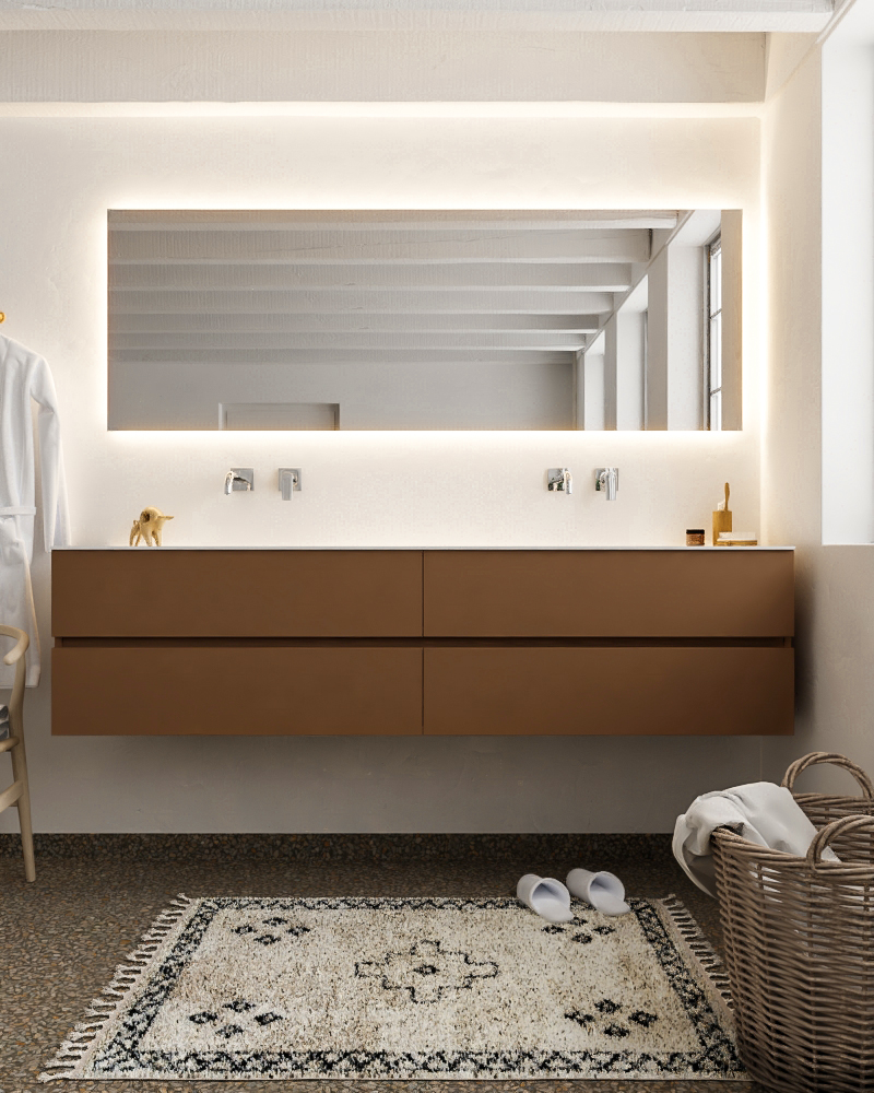 MONDIAZ VICA 200cm mueble de baño Rust 4 cajones lavabo CLOUD Doble sin orificio con espejo LED. 3 MONDIAZ VICA 200cm mueble de baño Rust 4 cajones lavabo CLOUD Doble sin orificio con espejo LED. - Imagen 3