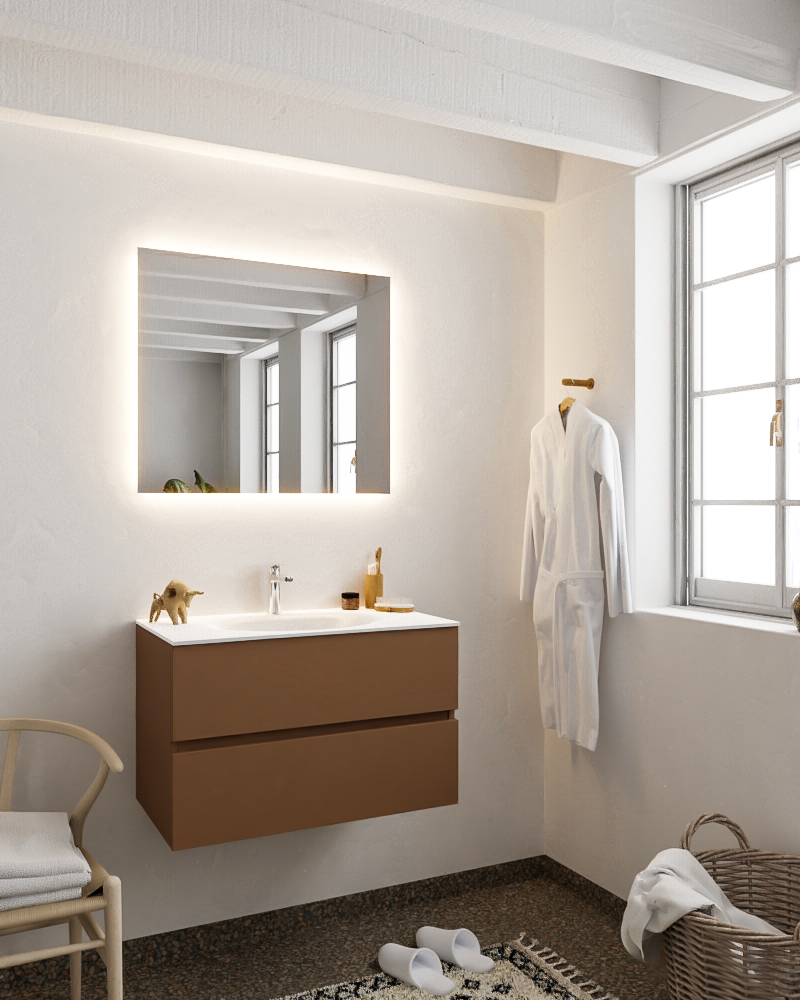 MONDIAZ VICA 80cm mueble de baño Rust 2 cajones lavabo MOON Centro 1 orificio con espejo LED. 2 MONDIAZ VICA 80cm mueble de baño Rust 2 cajones lavabo MOON Centro 1 orificio con espejo LED. - Imagen 2