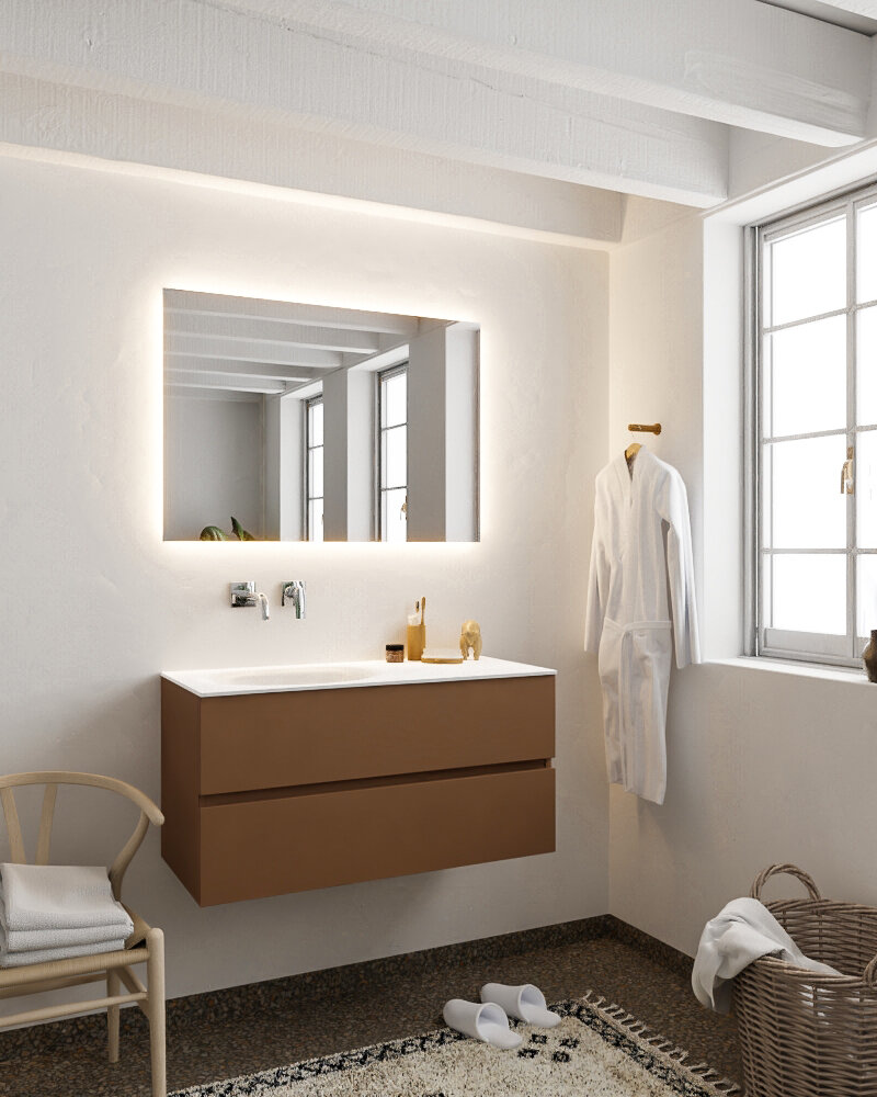 MONDIAZ VICA 100cm mueble de baño Rust 2 cajones lavabo MOON Izquierda sin orificio. 2 MONDIAZ VICA 100cm mueble de baño Rust 2 cajones lavabo MOON Izquierda sin orificio. - Imagen 2