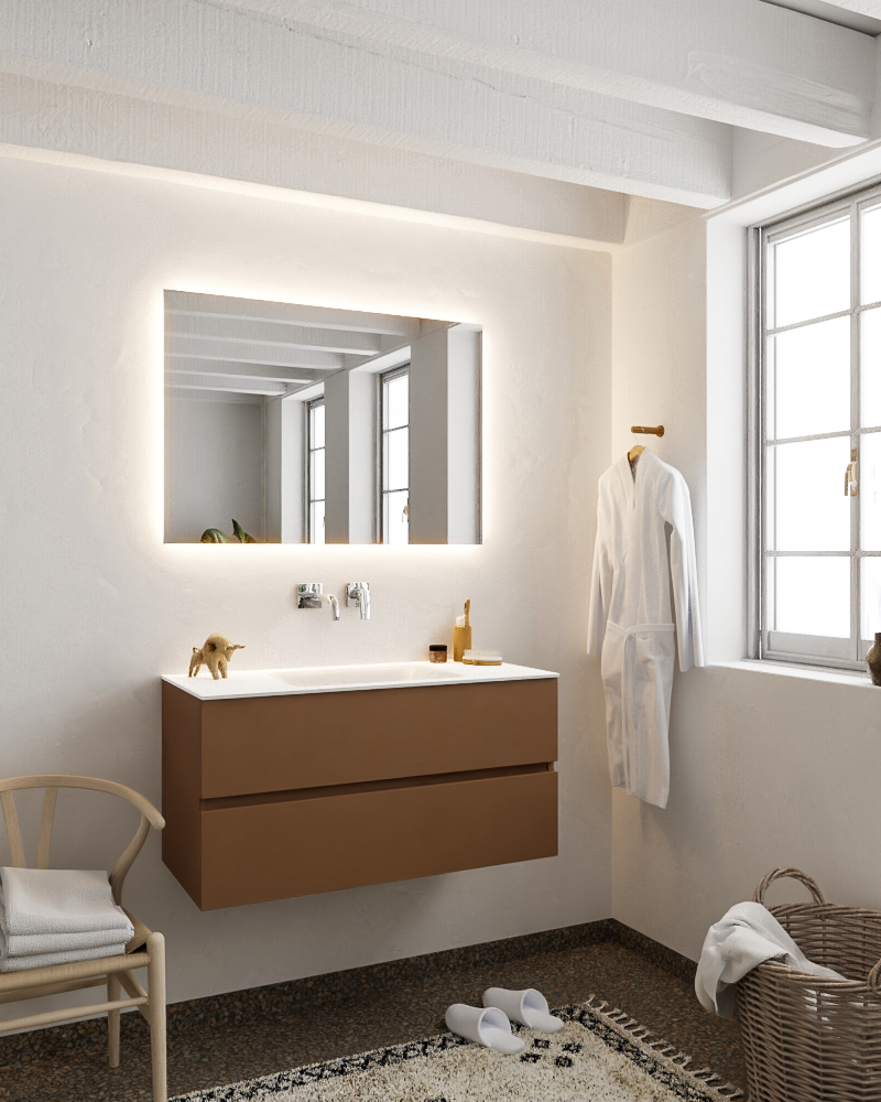 MONDIAZ VICA 100cm mueble de baño Rust 2 cajones lavabo CLOUD Centro sin orificio. 2 MONDIAZ VICA 100cm mueble de baño Rust 2 cajones lavabo CLOUD Centro sin orificio. - Imagen 2