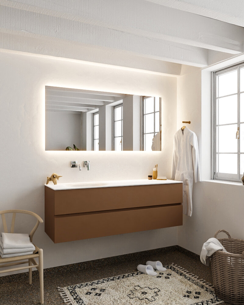MONDIAZ VICA 150cm mueble de baño Rust 2 cajones lavabo MOON Izquierda sin orificio con espejo LED. 2 MONDIAZ VICA 150cm mueble de baño Rust 2 cajones lavabo MOON Izquierda sin orificio con espejo LED. - Imagen 2