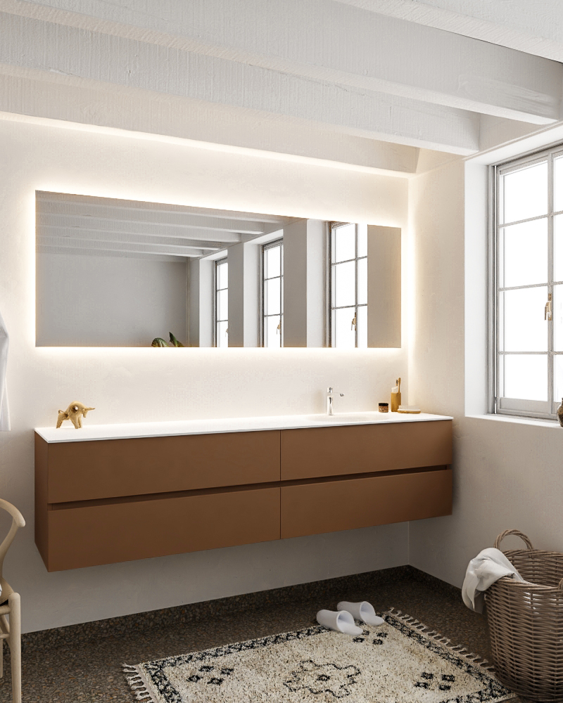 MONDIAZ VICA 200cm mueble de baño Rust 4 cajones lavabo MOON Derecho 1 orificio con espejo LED. 2 MONDIAZ VICA 200cm mueble de baño Rust 4 cajones lavabo MOON Derecho 1 orificio con espejo LED. - Imagen 2
