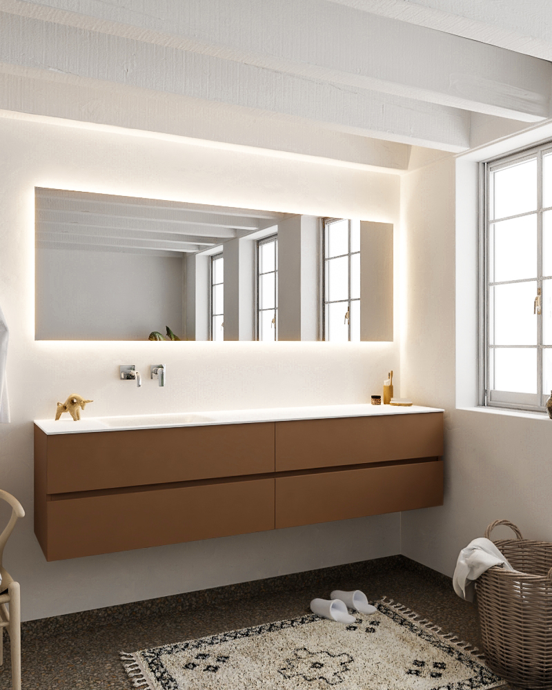 MONDIAZ VICA 200cm mueble de baño Rust 4 cajones lavabo CLOUD Izquierda sin orificio con espejo LED. 2 MONDIAZ VICA 200cm mueble de baño Rust 4 cajones lavabo CLOUD Izquierda sin orificio con espejo LED. - Imagen 2