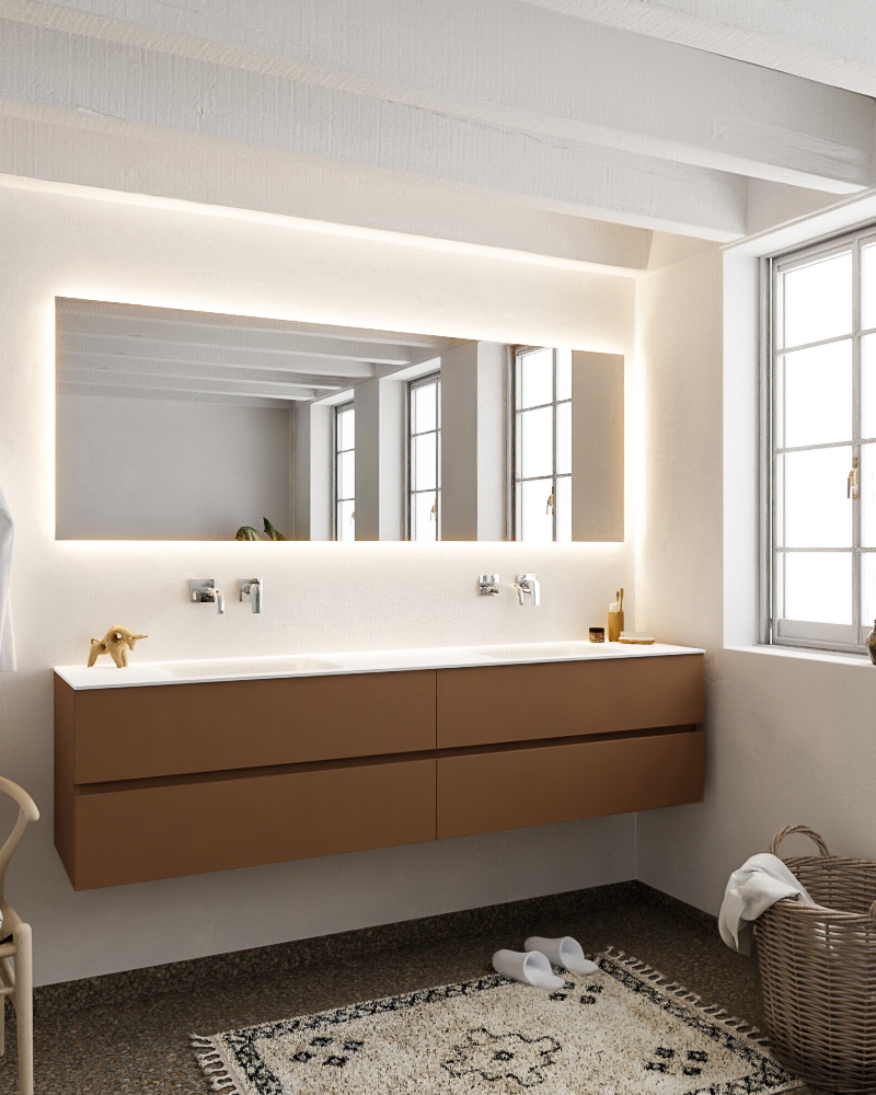 MONDIAZ VICA 200cm mueble de baño Rust 4 cajones lavabo CLOUD Doble sin orificio con espejo LED. 2 MONDIAZ VICA 200cm mueble de baño Rust 4 cajones lavabo CLOUD Doble sin orificio con espejo LED. - Imagen 2